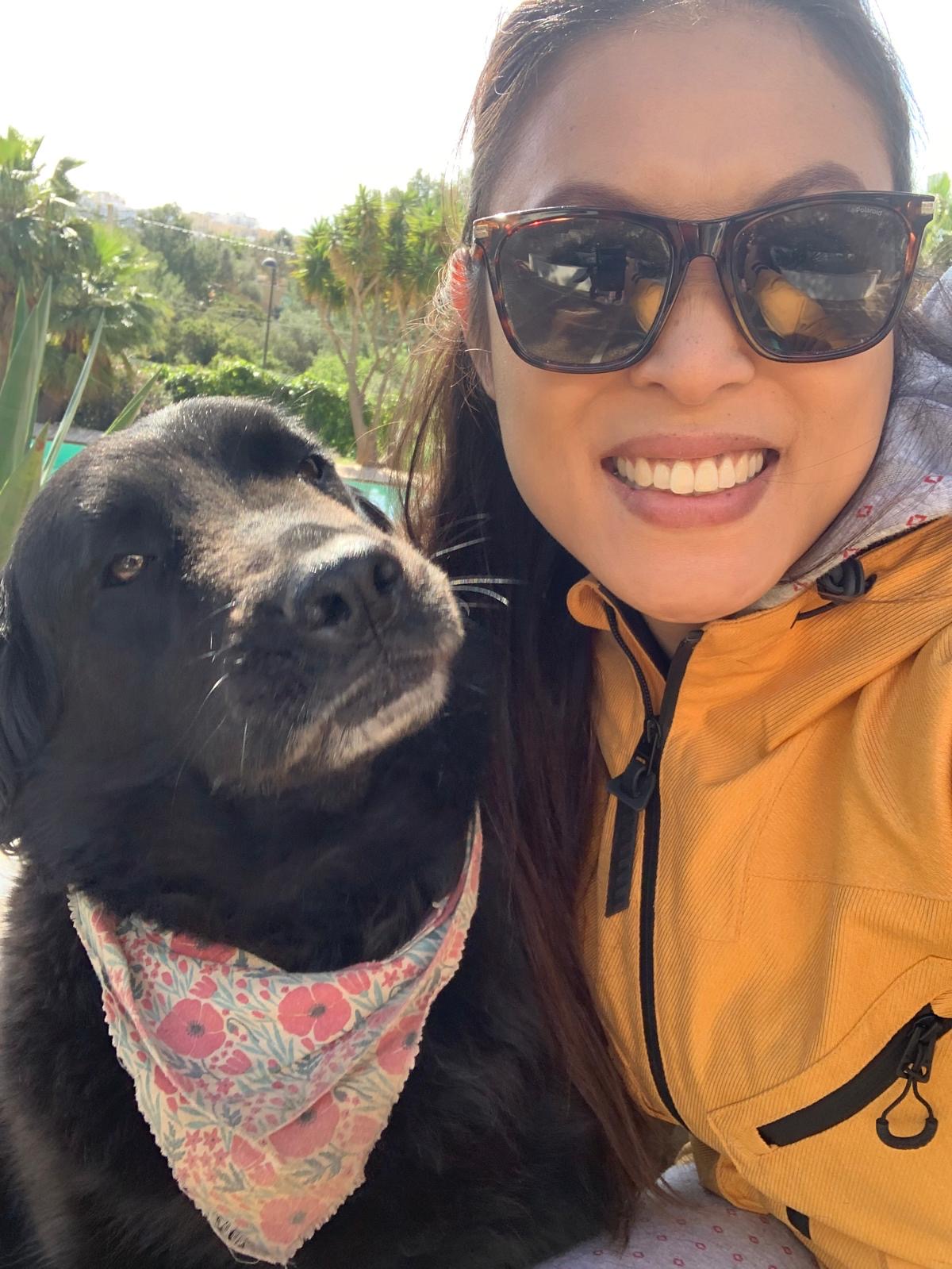 Geraldine with a rescue dog from the local Ibiza animal shelter